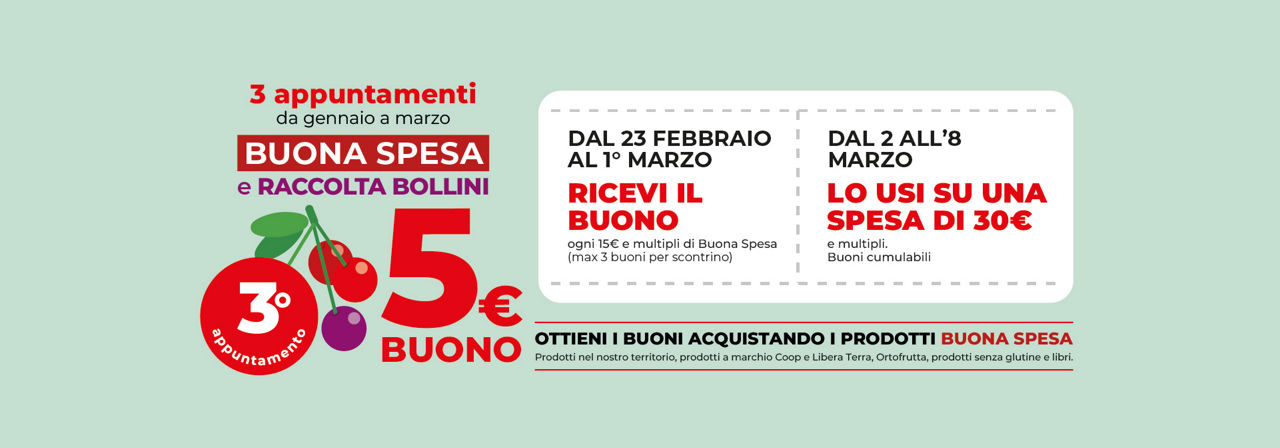 5€ di buono sconto ogni 15€ di prodotti della Buona Spesa acquistati
